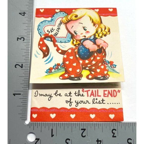 Valentines Day Vintage Greeting Card Red Hearts Cow Costume 1940s Blonde Girl - Picture 4 of 7